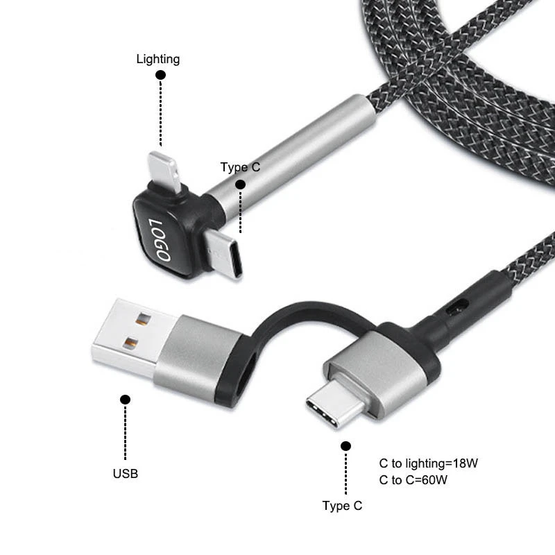 Light-up logo multi use braided USB data cable