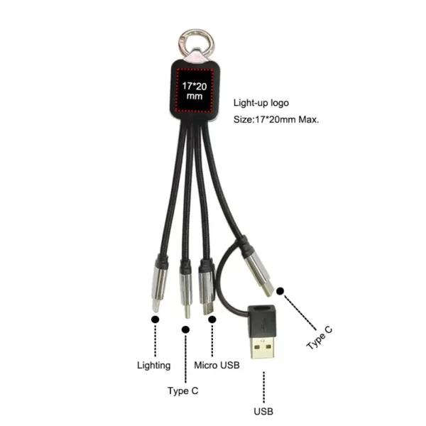 Multi phone charger cable with led light up logo