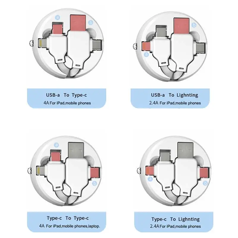 multi retractable USB data cable fast charging 4A