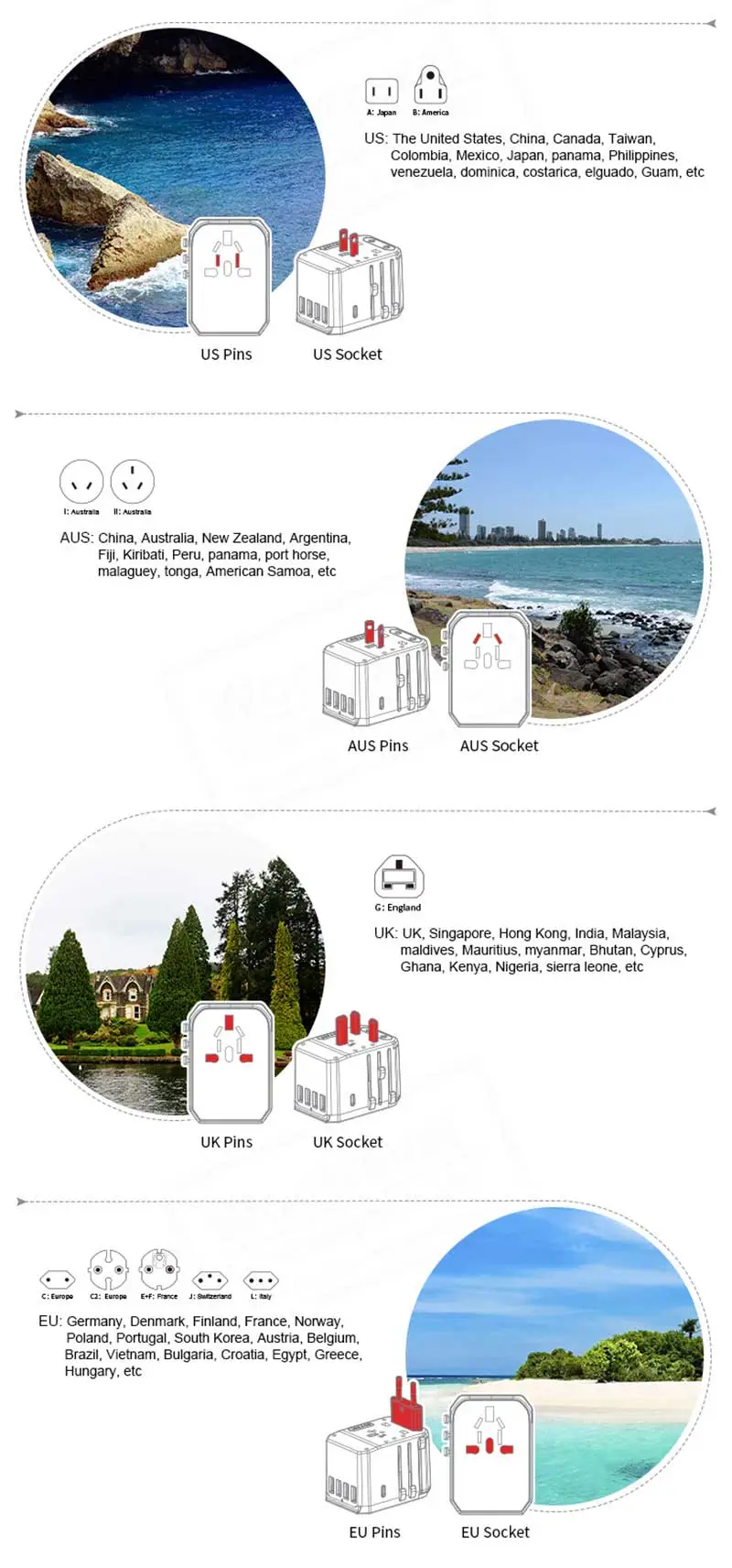 LED brand logo world travel adapter converter