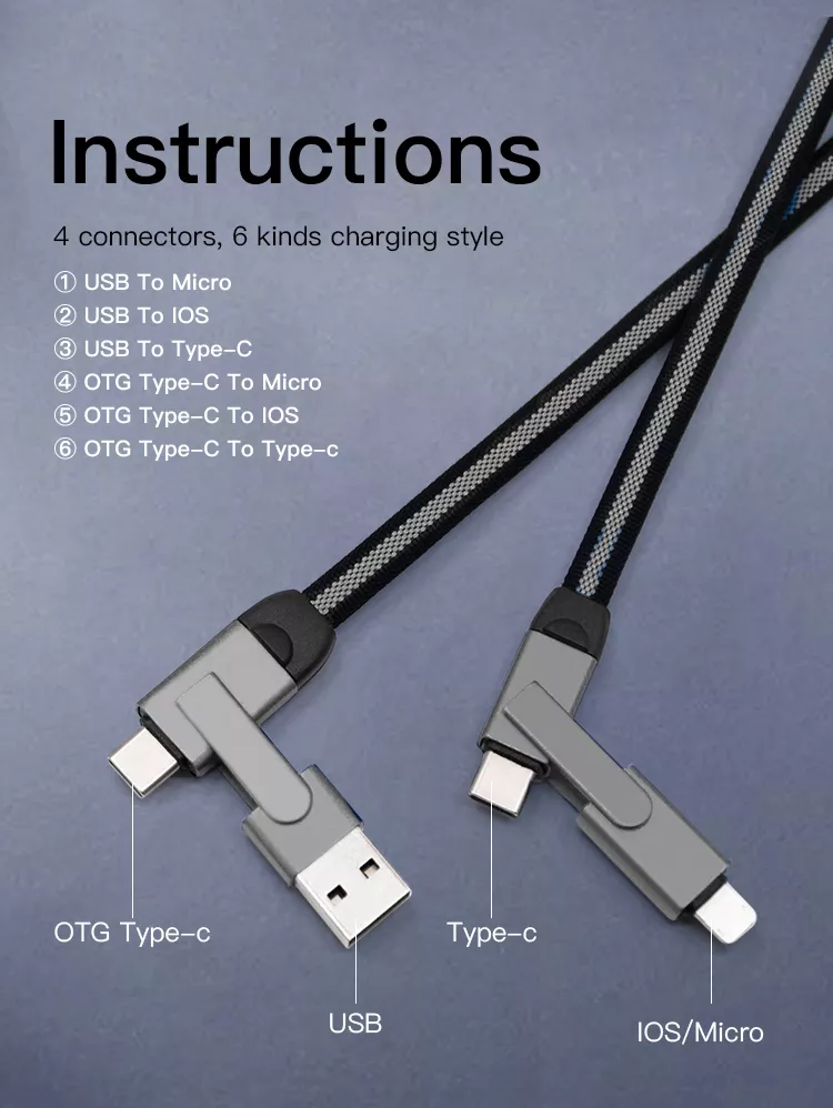 6in1 3A fabric USB cable